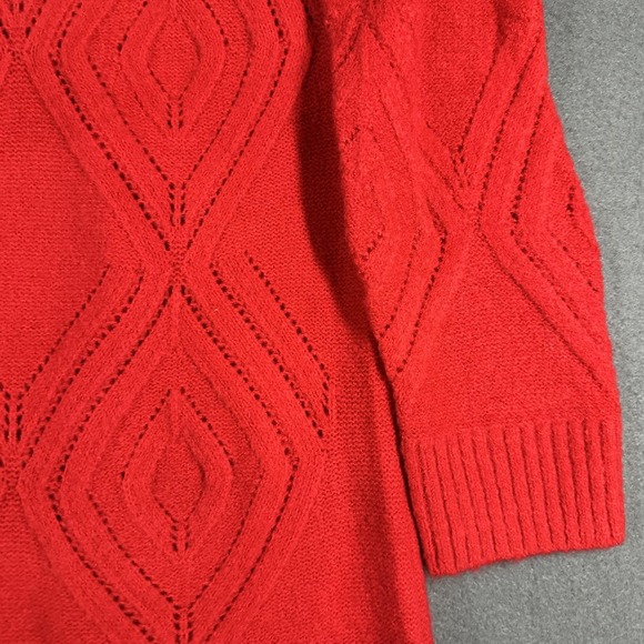 Talbots Sweater Womens Medium Red Diamond Knit Tunic Long Sleeve Crewneck Top - Picture 7 of 11